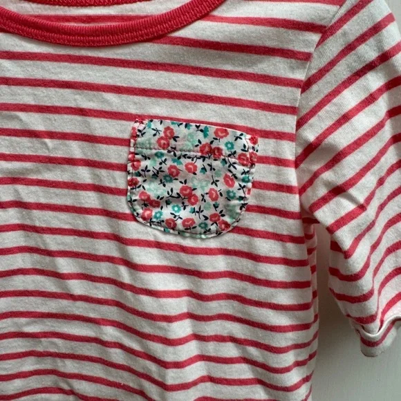 Carter's 3T Girls Pink and White Stripe Floral Pocket 3/4 Sleeve Tee Top Blouse - Picture 2 of 6